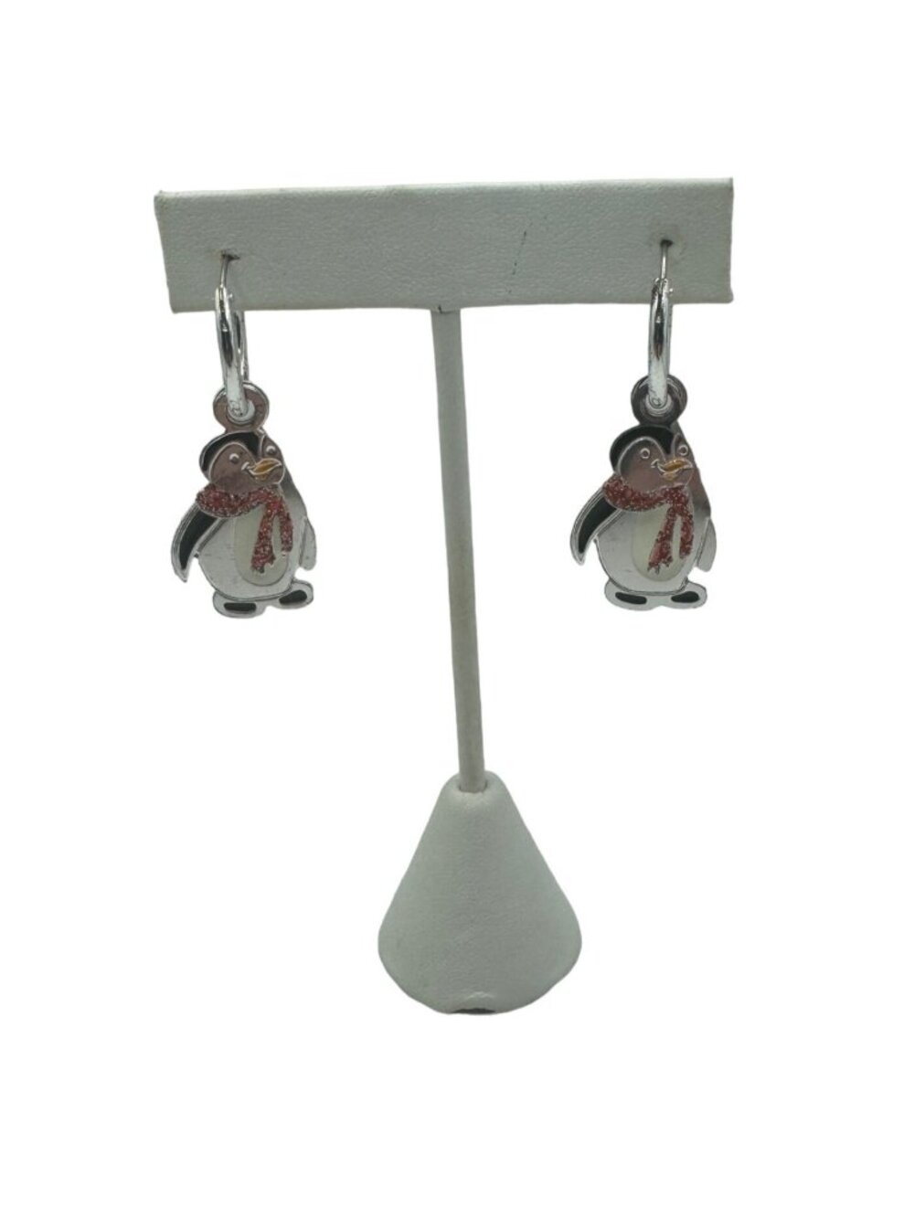 Penguin Dangle Earrings With Red Glitter Scarf For Women & Teens
